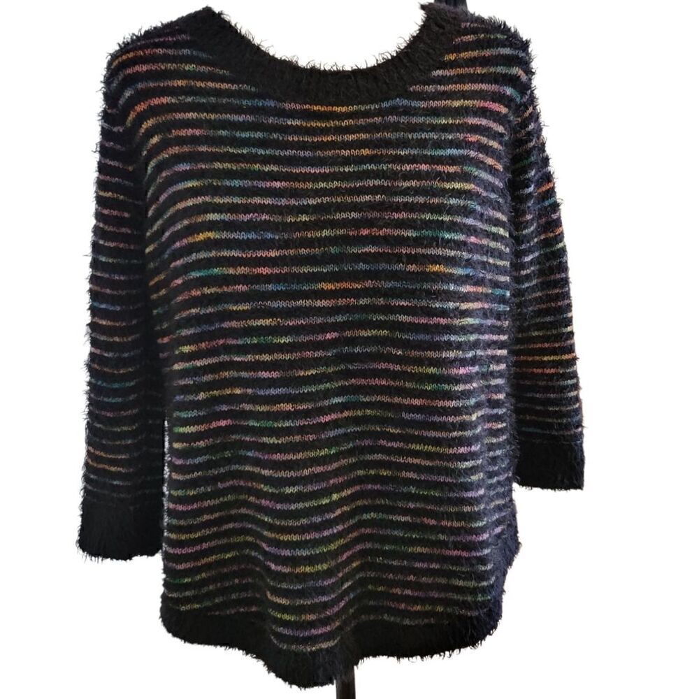 John Paul Richard Fuzzy Soft 3/4 Sleeve Rainbow Multicolor Striped Sz PM